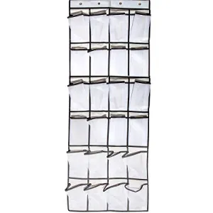 Over The Door Shoe Organizer -24 Large Mesh Pockets with 4 Hooks,600D Oxford Fabric Shoe Hanging Storage Organizer for Closet Shoes Storage (24 Pockets Door Shoe Organizer)