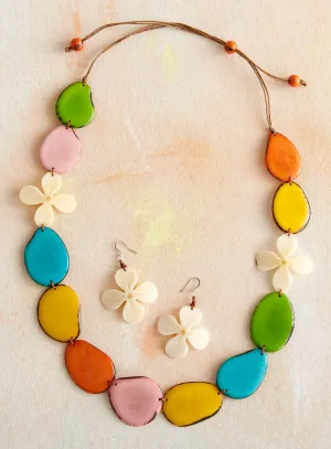 Petal and Palm Tagua Necklace and Earrings Set