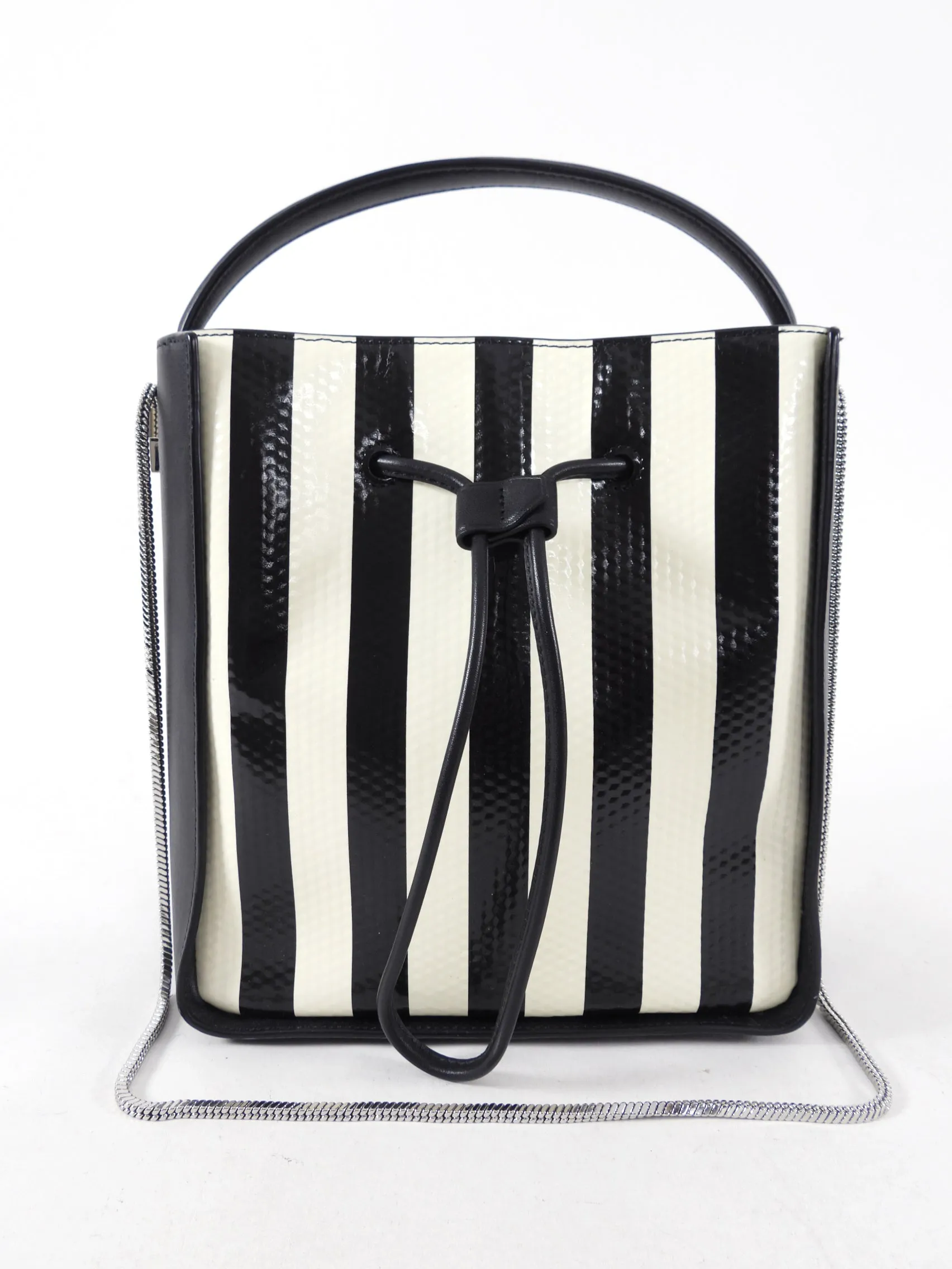 Philip Lim Black and Ivory Striped Small Drawstring Soleil Bag