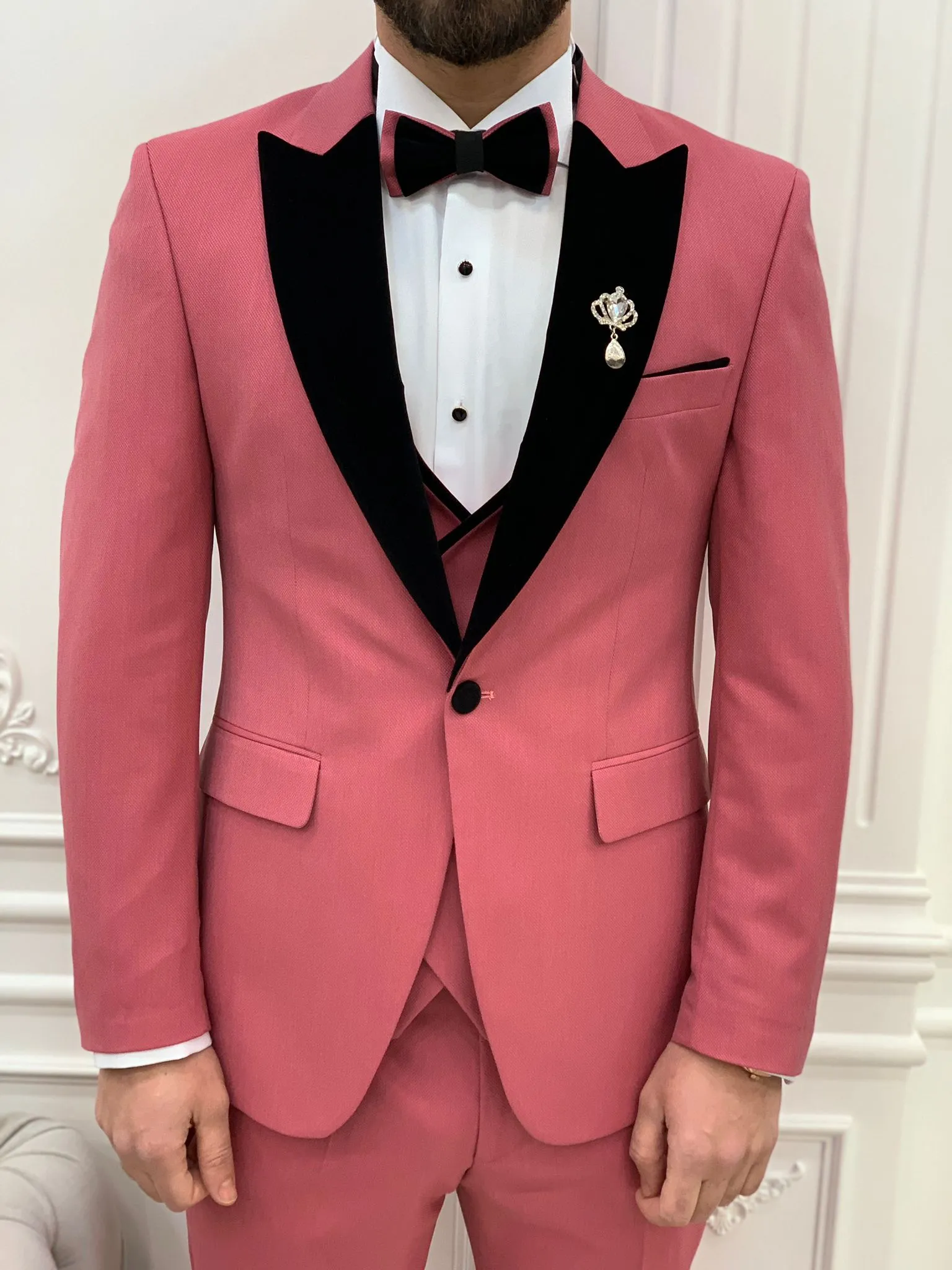 Pink Slim Fit Groom Wedding Tuxedo Suit for Men | GentWith