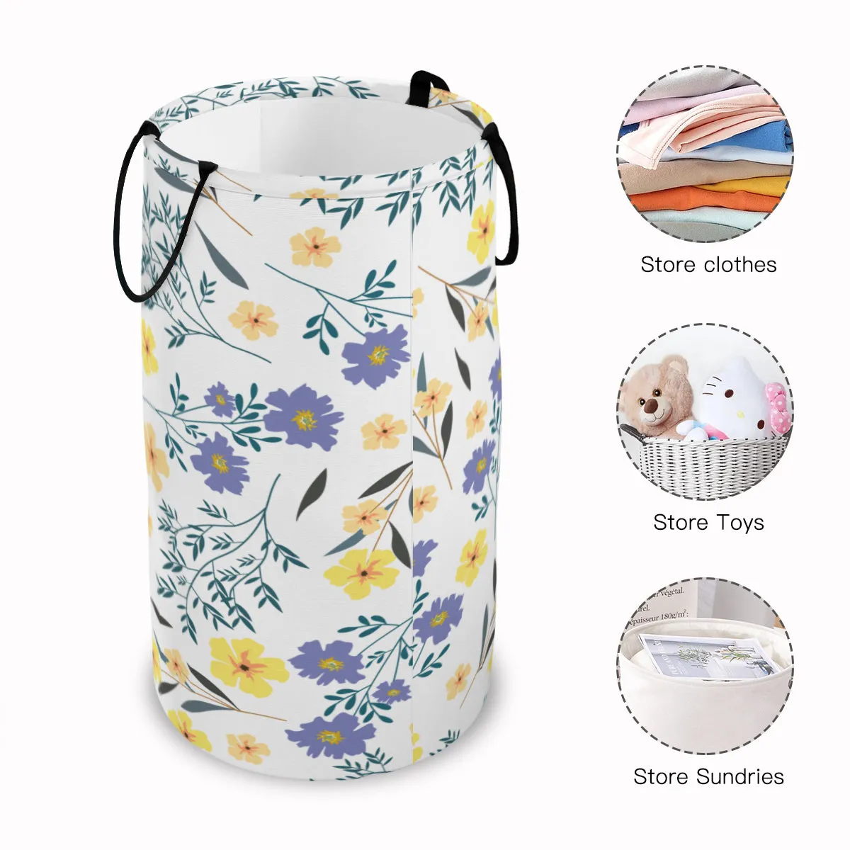 Purple & Yellow Floral Foldable laundry Basket