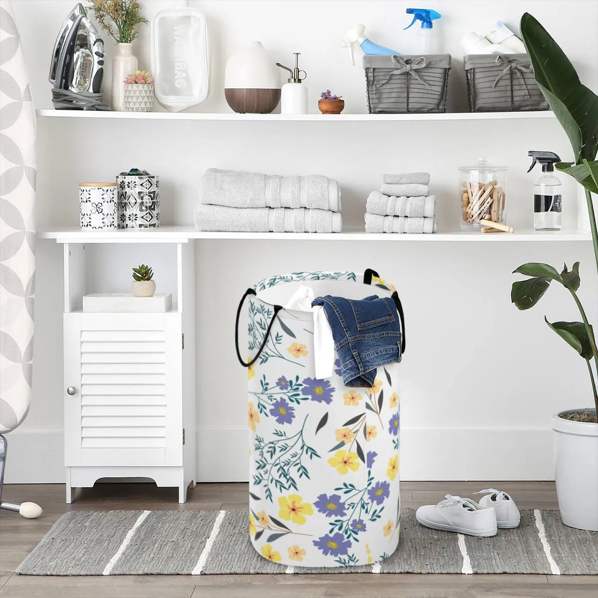 Purple & Yellow Floral Foldable laundry Basket