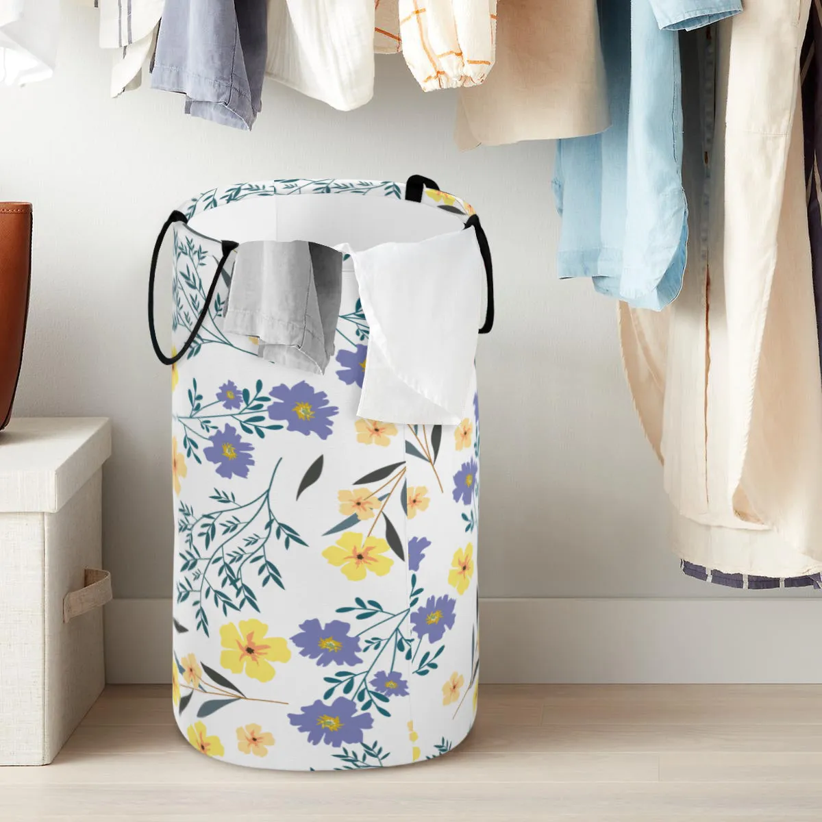 Purple & Yellow Floral Foldable laundry Basket