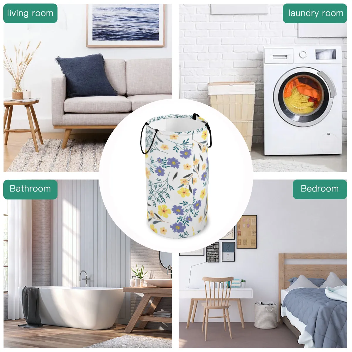 Purple & Yellow Floral Foldable laundry Basket
