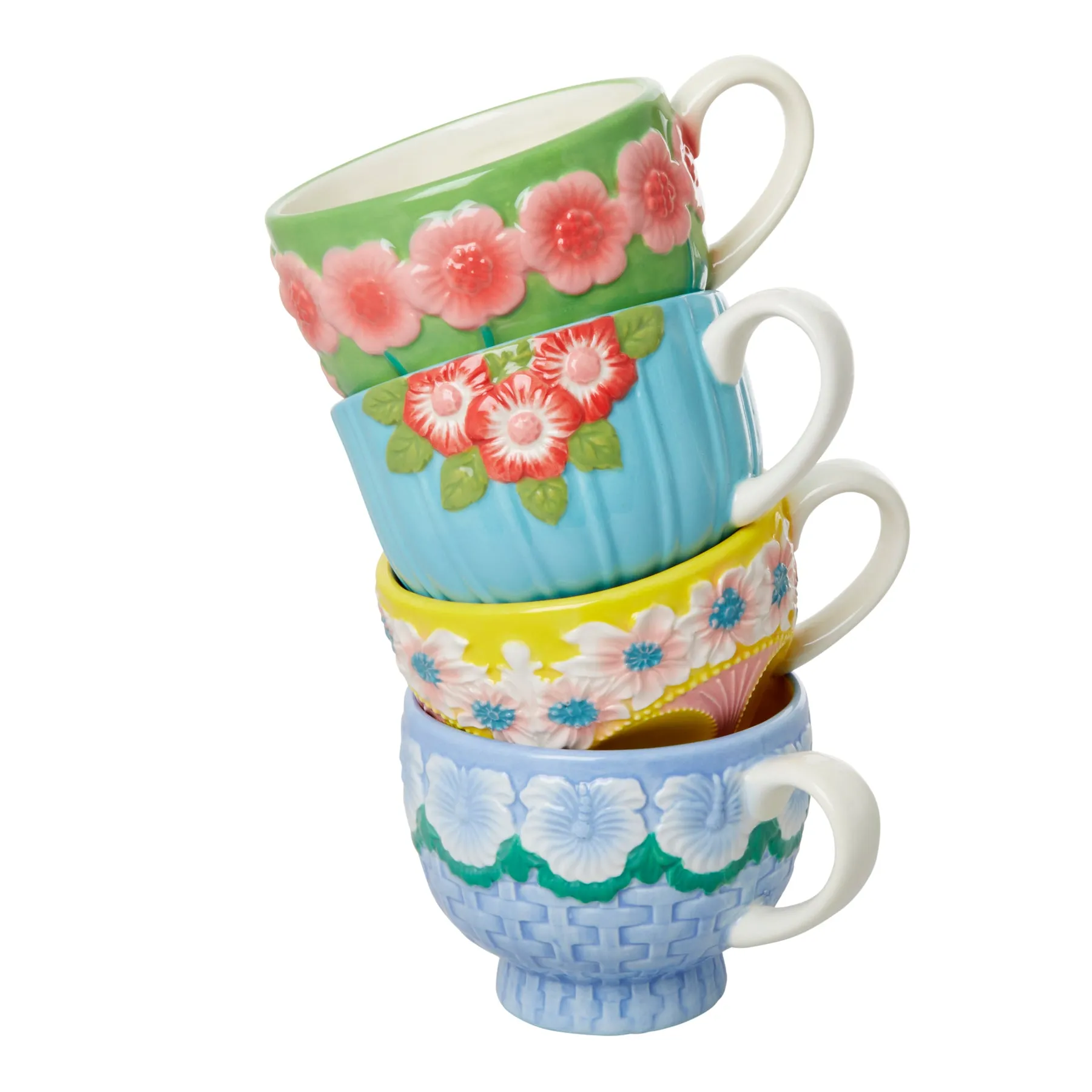 Rice DK Ceramic Mug with Embossed Flower Design - Blue