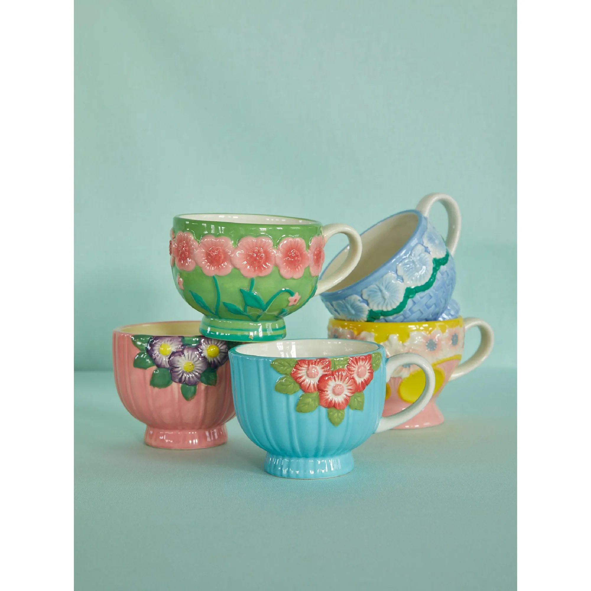 Rice DK Ceramic Mug with Embossed Flower Design - Yellow