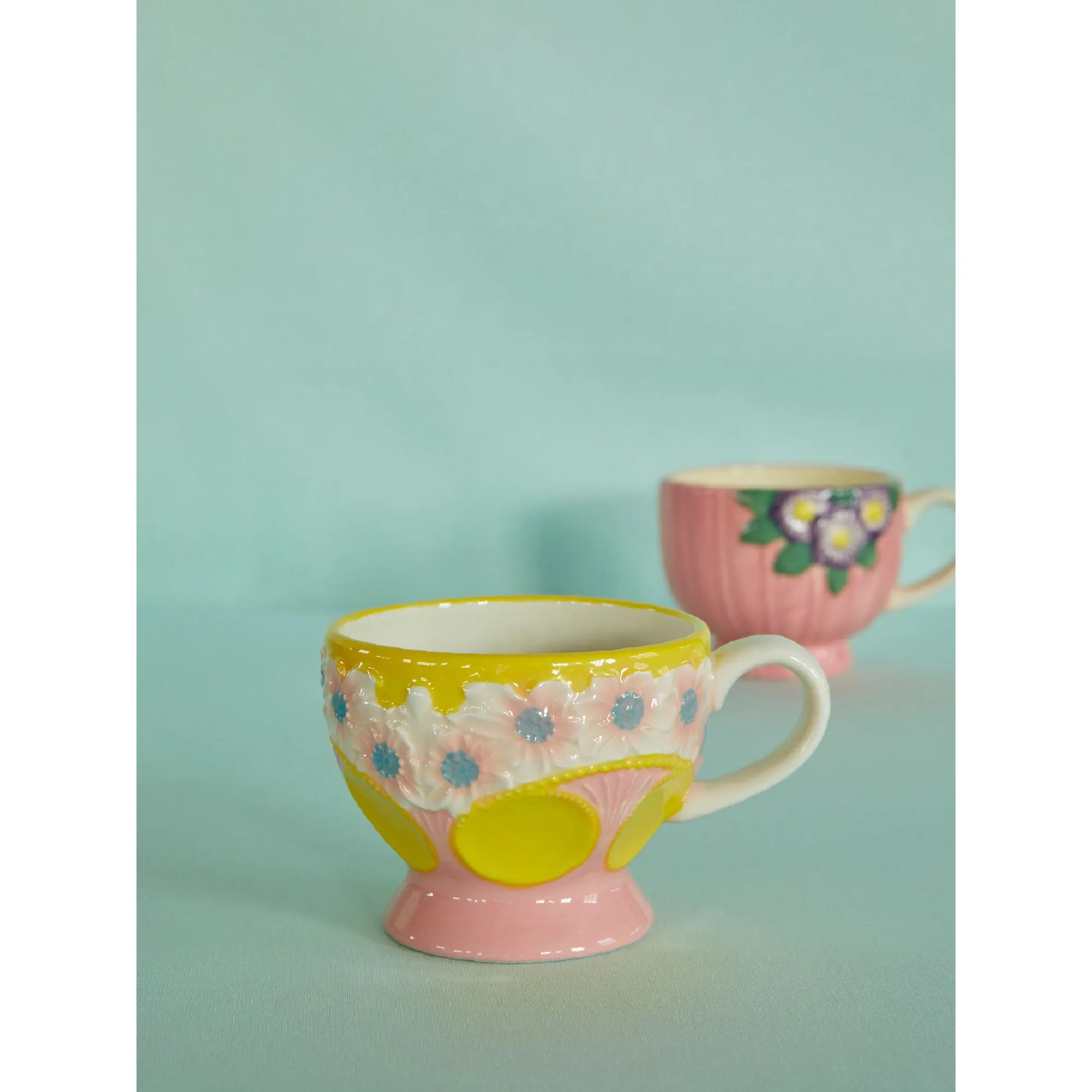 Rice DK Ceramic Mug with Embossed Flower Design - Yellow