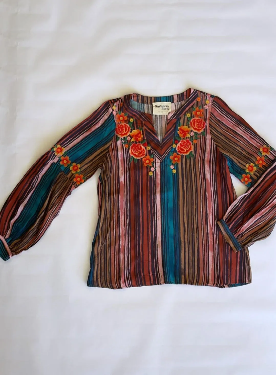 Rose Embroidered Stripe Top | Savanna Jane