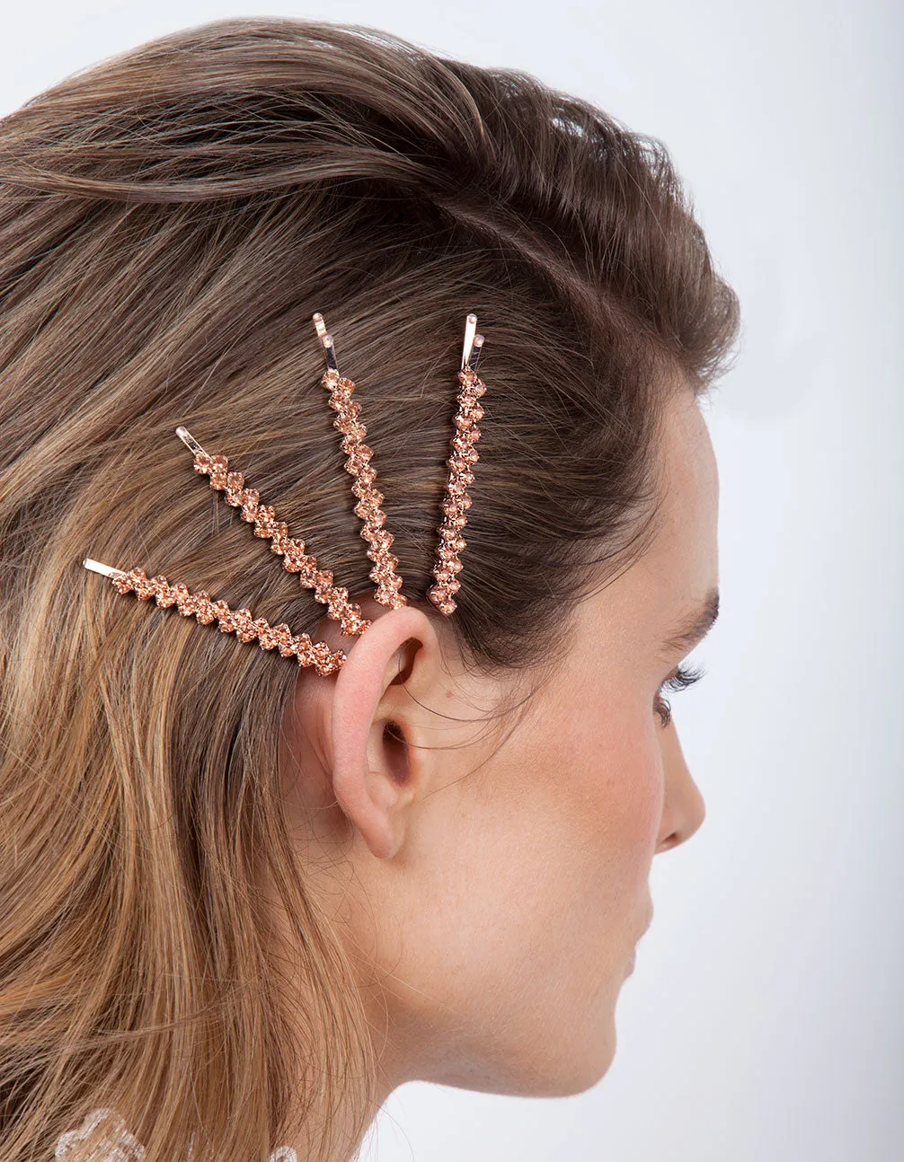 Rose Gold Zig Zag Diamante Hair Pin Pack