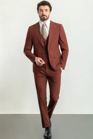 Rust Brown Slim Fit Notch Lapel 3 Piece Suit for Men | GentWith