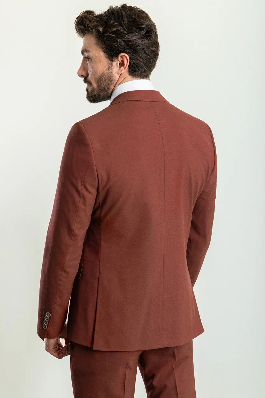 Rust Brown Slim Fit Notch Lapel 3 Piece Suit for Men | GentWith