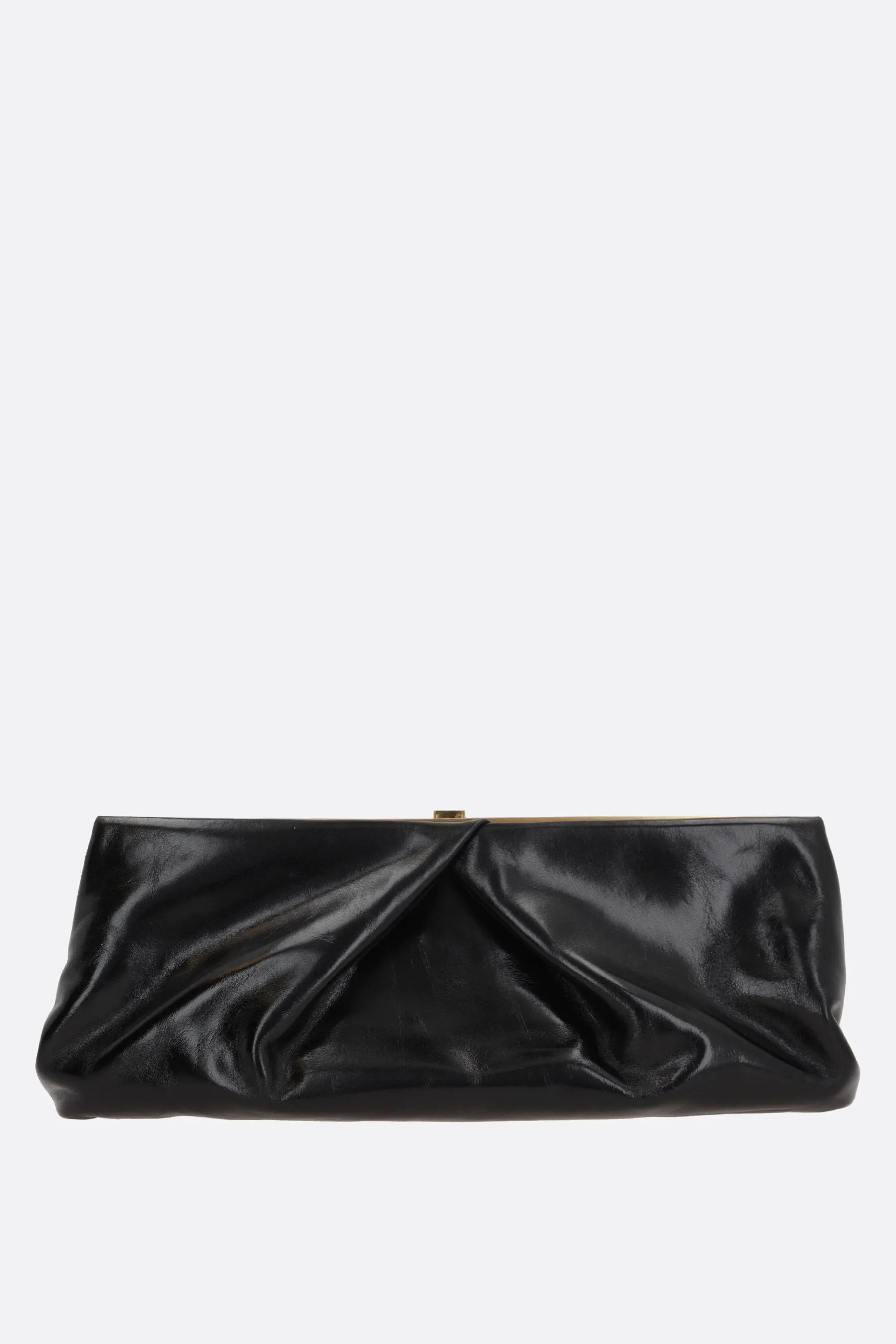 shiny leather clutch with draped details