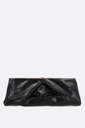shiny leather clutch with draped details