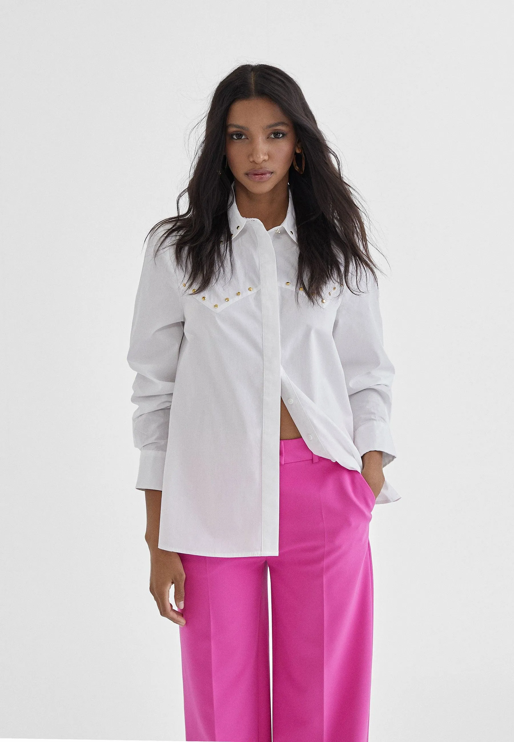 Shirt with rhinestone details