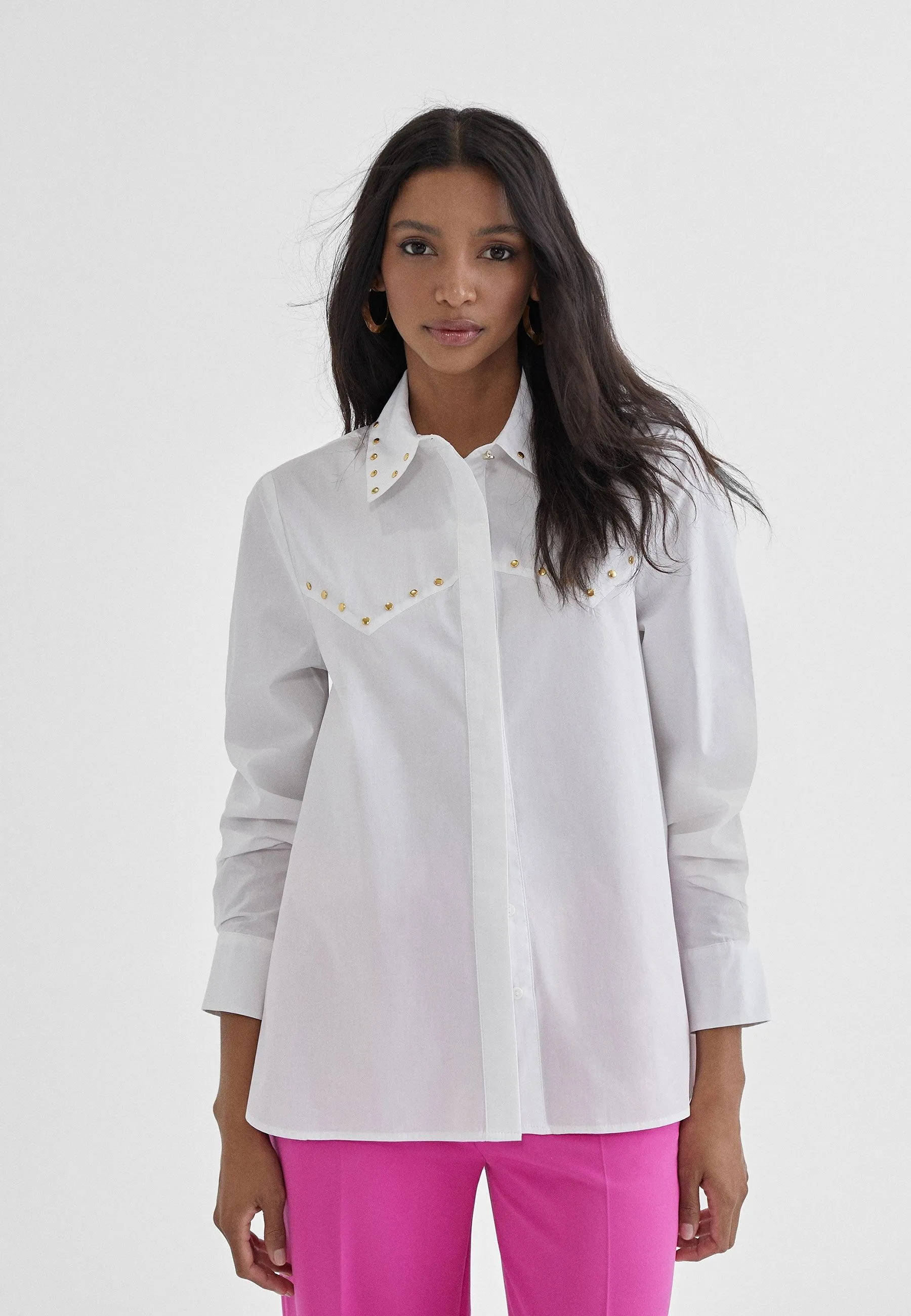 Shirt with rhinestone details