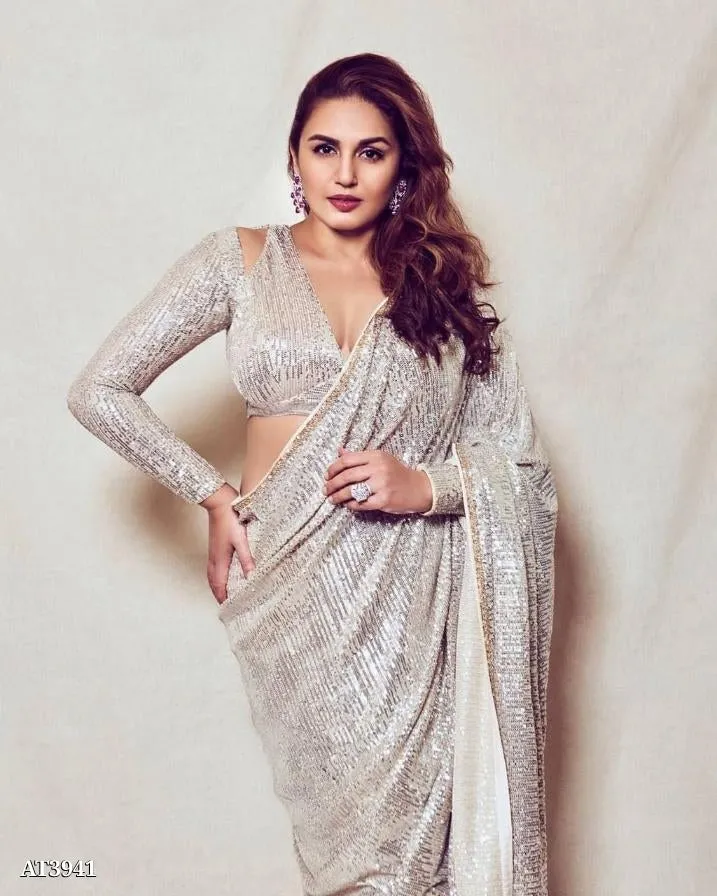 Silver Sequence saree