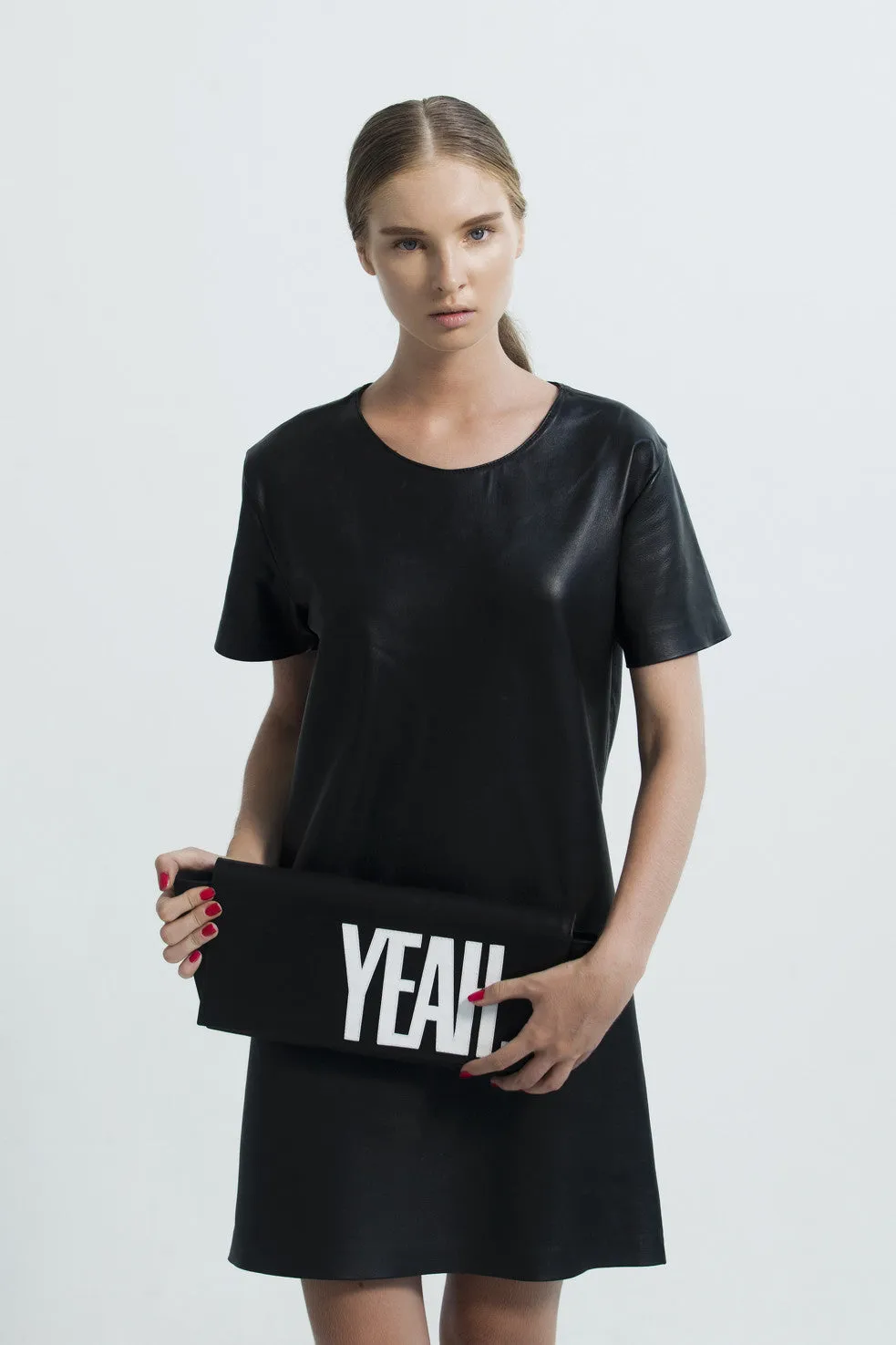 SLOGAN 'LIGHTENING' LEATHER CLUTCH BLACK/WHITE