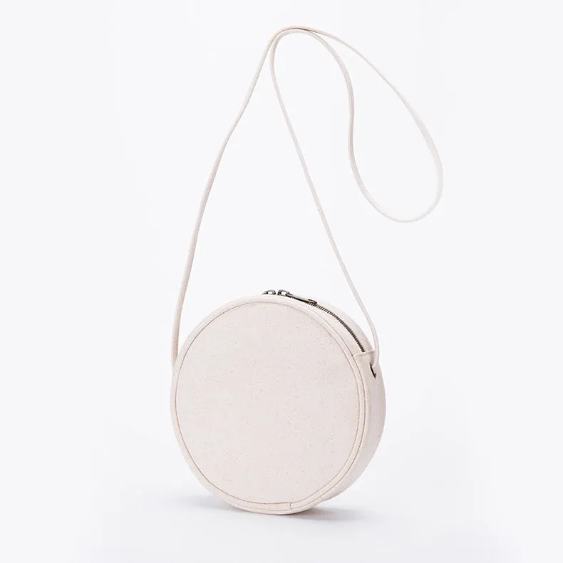 Small Ladies Plain Canvas Crossbody Bag Circle Purse For Women