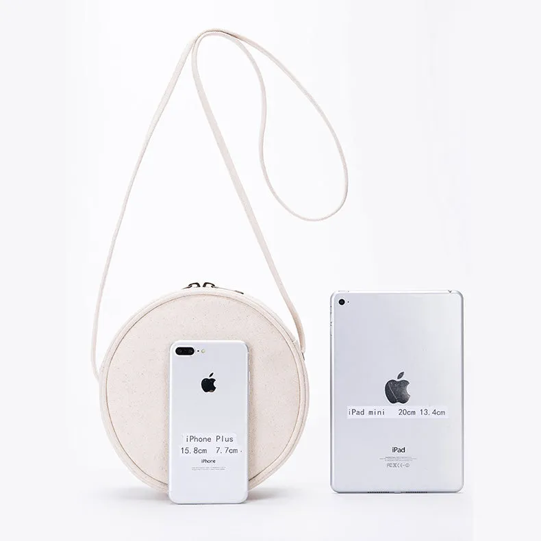 Small Ladies Plain Canvas Crossbody Bag Circle Purse For Women
