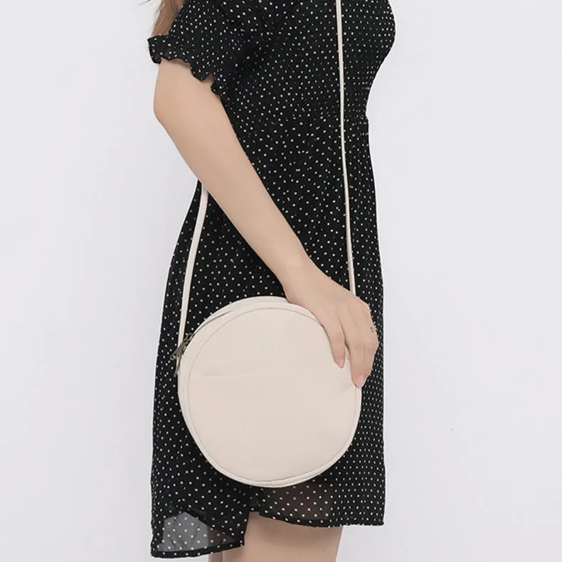 Small Ladies Plain Canvas Crossbody Bag Circle Purse For Women