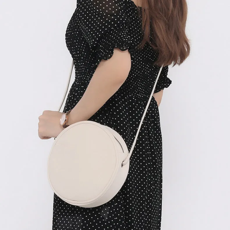 Small Ladies Plain Canvas Crossbody Bag Circle Purse For Women