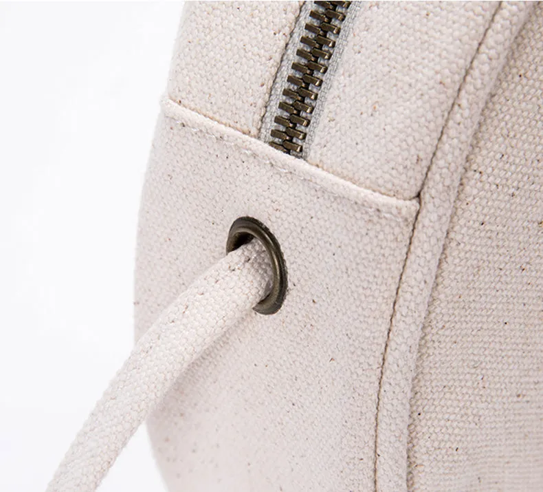 Small Ladies Plain Canvas Crossbody Bag Circle Purse For Women