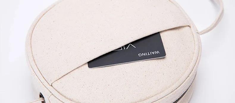 Small Ladies Plain Canvas Crossbody Bag Circle Purse For Women