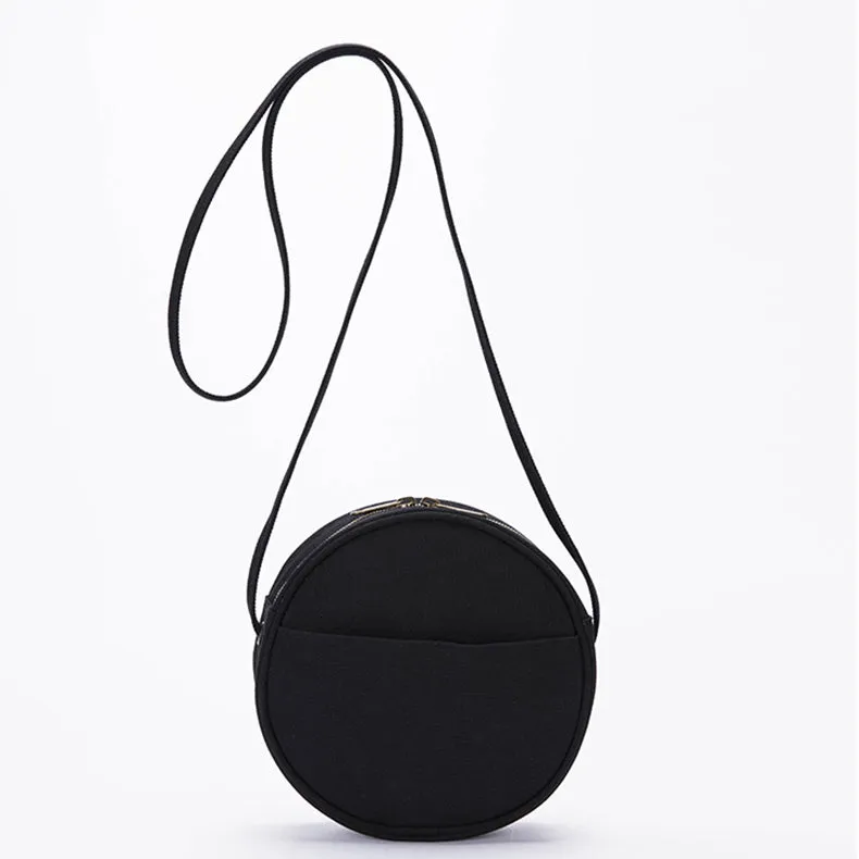Small Ladies Plain Canvas Crossbody Bag Circle Purse For Women