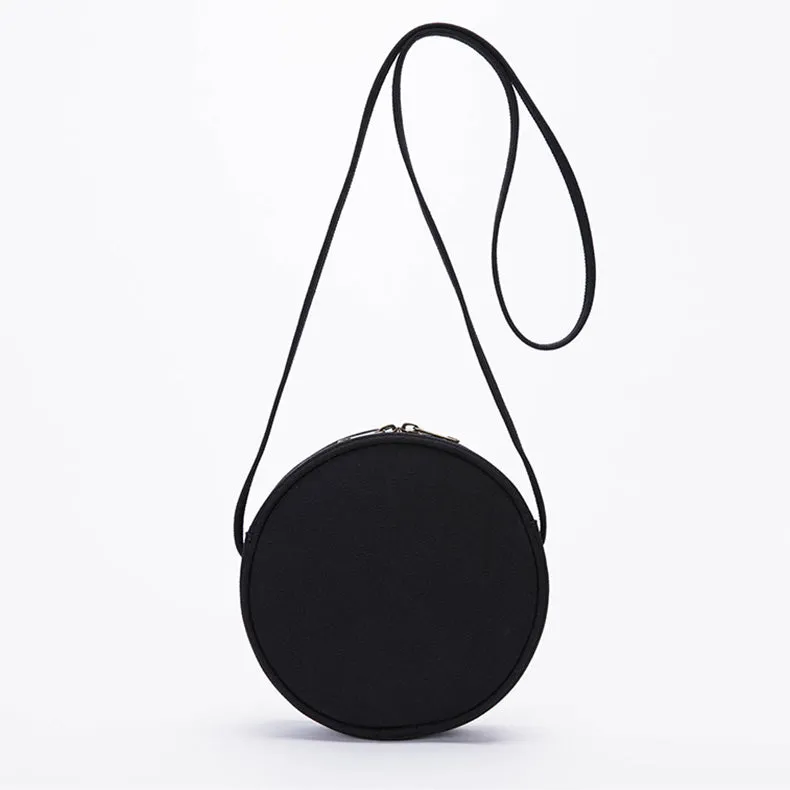Small Ladies Plain Canvas Crossbody Bag Circle Purse For Women
