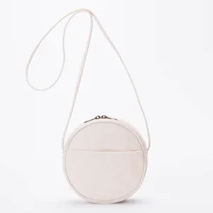 Small Ladies Plain Canvas Crossbody Bag Circle Purse For Women