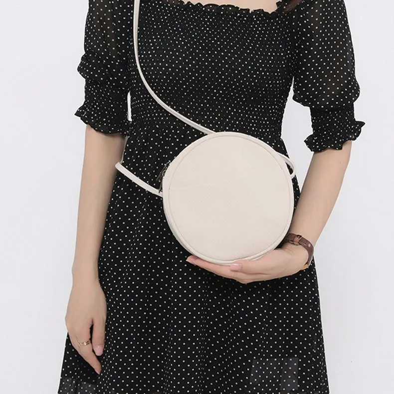 Small Ladies Plain Canvas Crossbody Bag Circle Purse For Women