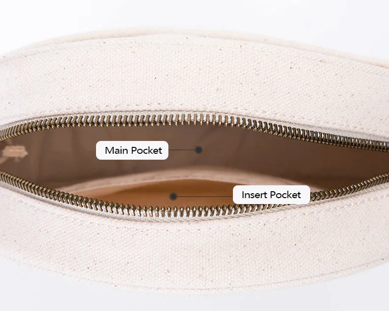 Small Ladies Plain Canvas Crossbody Bag Circle Purse For Women