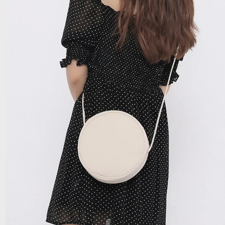Small Ladies Plain Canvas Crossbody Bag Circle Purse For Women
