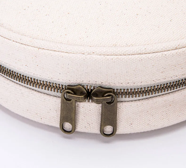 Small Ladies Plain Canvas Crossbody Bag Circle Purse For Women