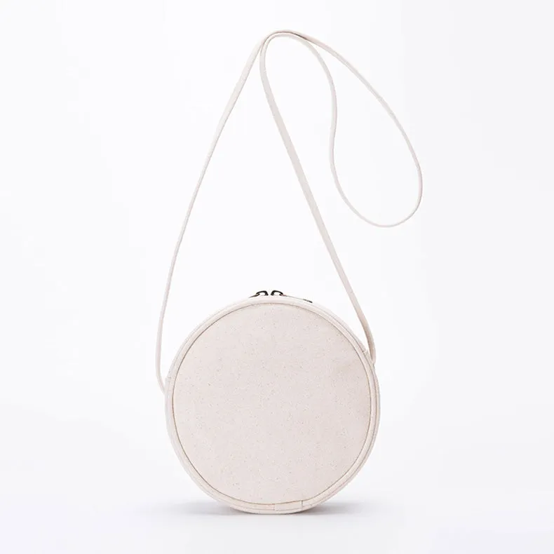 Small Ladies Plain Canvas Crossbody Bag Circle Purse For Women