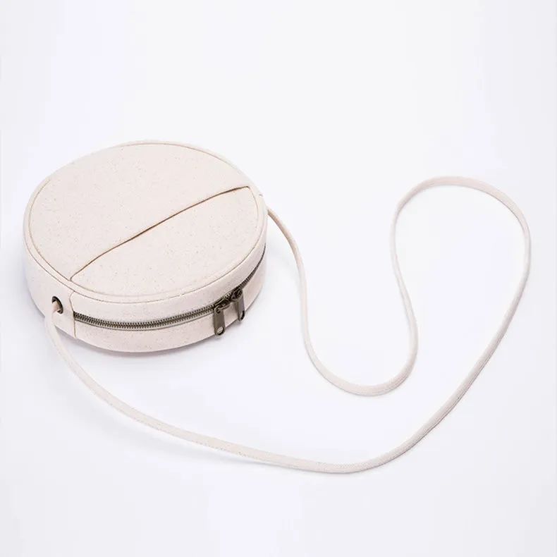 Small Ladies Plain Canvas Crossbody Bag Circle Purse For Women