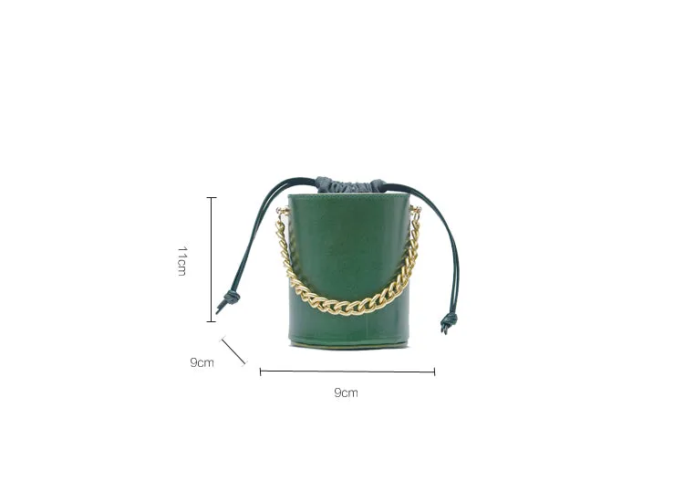 Small Womens Green Leather Crossbody Bucket Bag Handbags Purse for Women