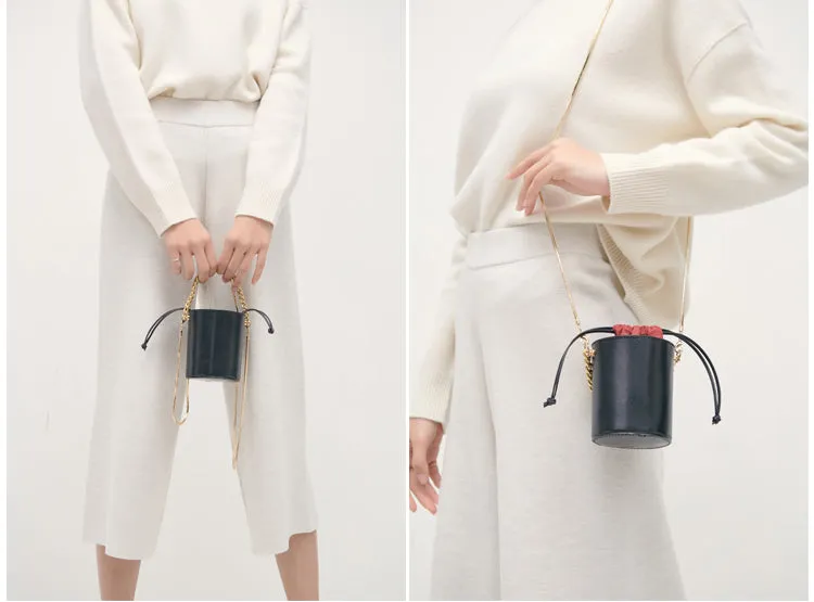 Small Womens Green Leather Crossbody Bucket Bag Handbags Purse for Women