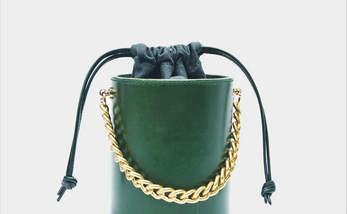 Small Womens Green Leather Crossbody Bucket Bag Handbags Purse for Women
