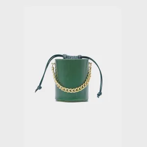 Small Womens Green Leather Crossbody Bucket Bag Handbags Purse for Women