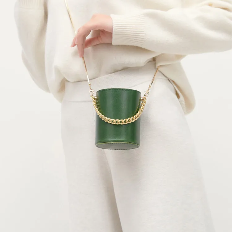 Small Womens Green Leather Crossbody Bucket Bag Handbags Purse for Women