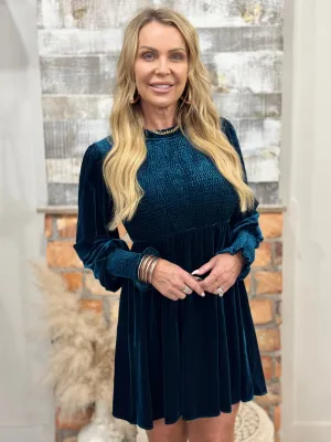 Smocked Velvet Frill Dress