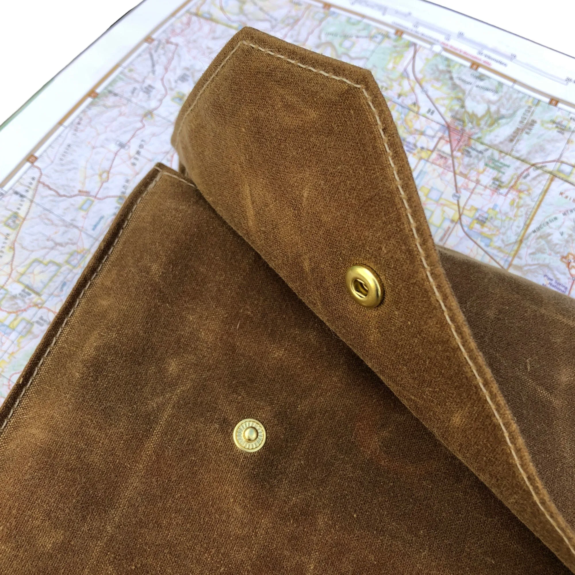 Soft Case Document Bag, Waxed Canvas, with Top Flap and Brass Snaps