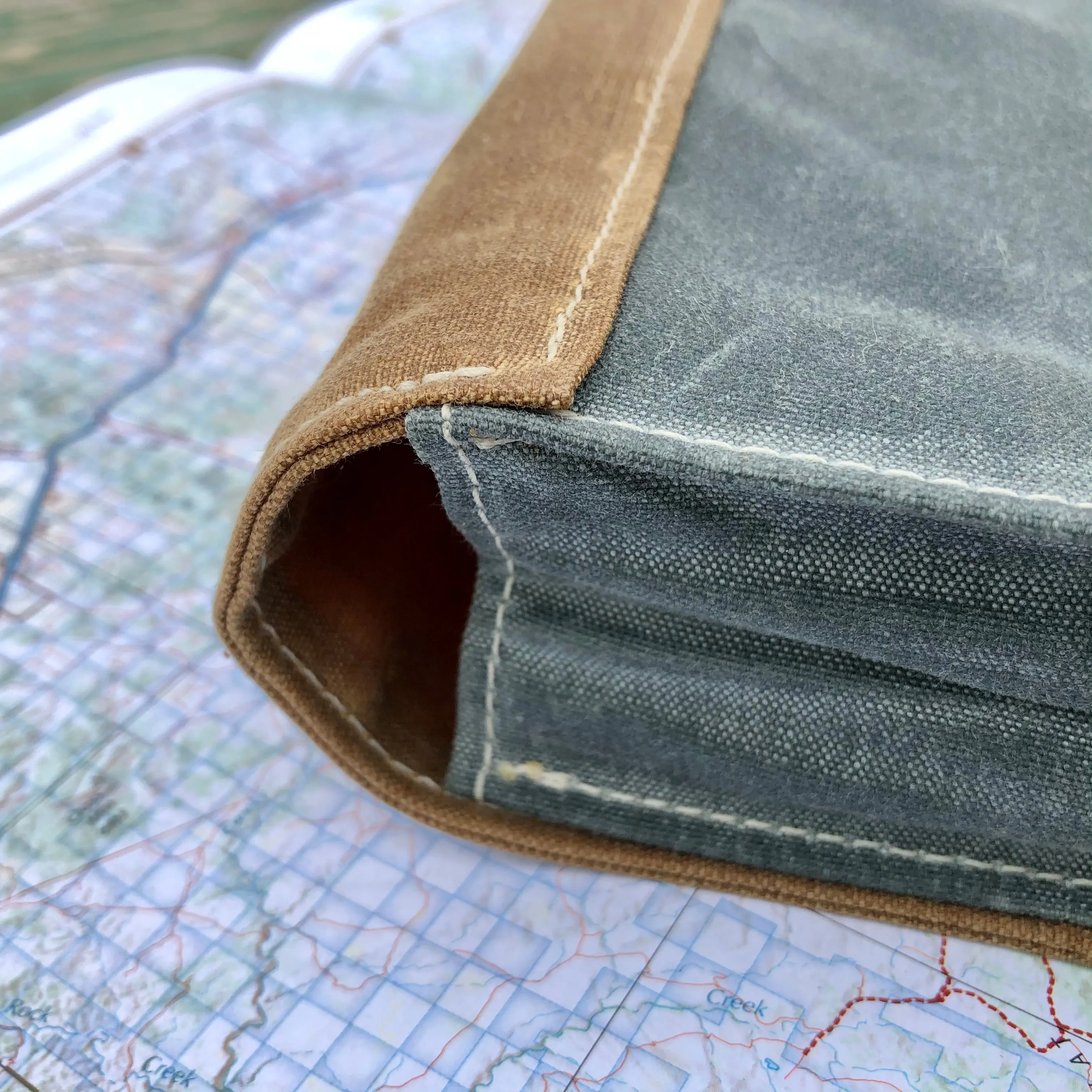 Soft Case Document Bag, Waxed Canvas, with Top Flap and Brass Snaps