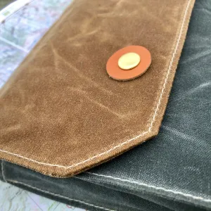 Soft Case Document Bag, Waxed Canvas, with Top Flap and Brass Snaps