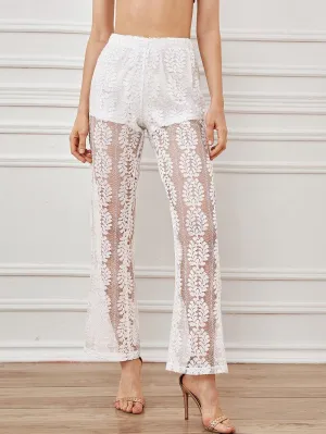 Solid Lace Sheer Pants