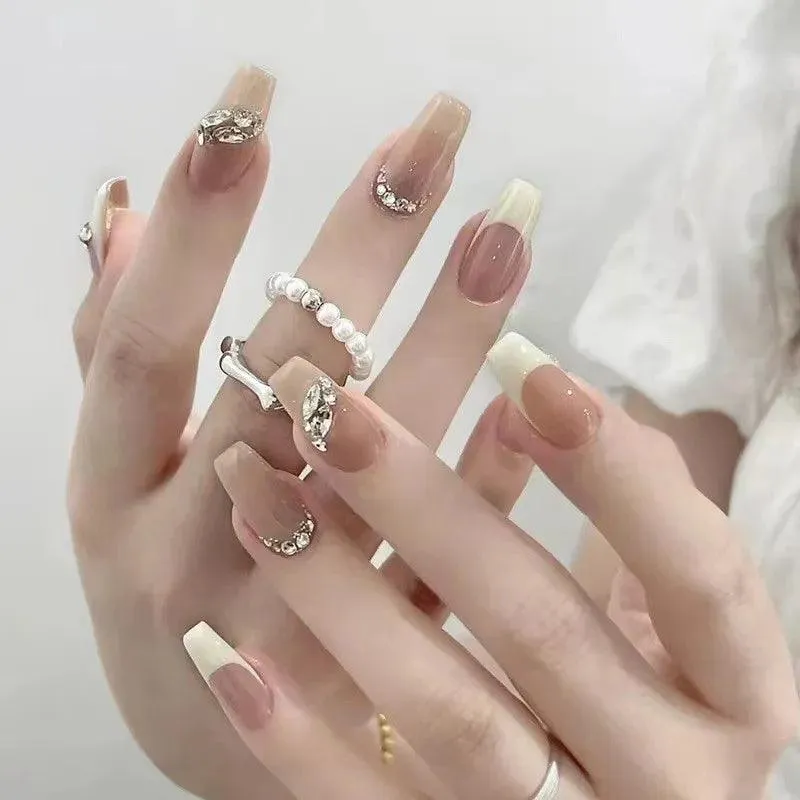 Sparkling Diamond False Nails Set: Glamorous 3D Designs