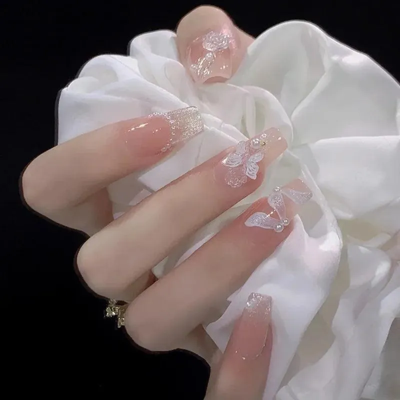 Sparkling Diamond False Nails Set: Glamorous 3D Designs