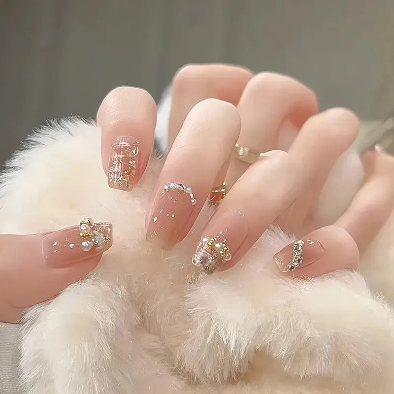 Sparkling Diamond False Nails Set: Glamorous 3D Designs