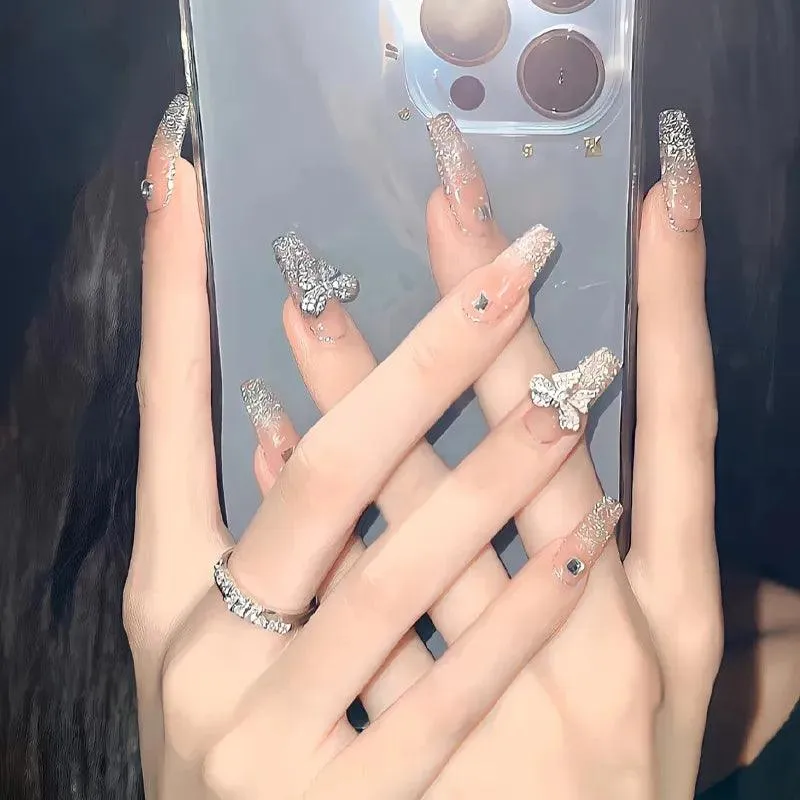 Sparkling Diamond False Nails Set: Glamorous 3D Designs